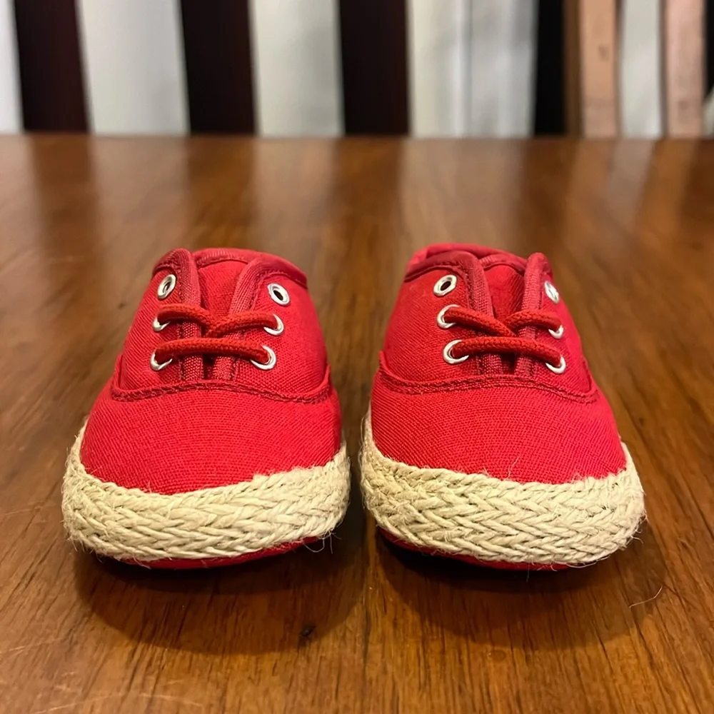Polo Ralph Lauren red canvas Bowman Lace Crib shoes sneakers Infant Baby Size 1